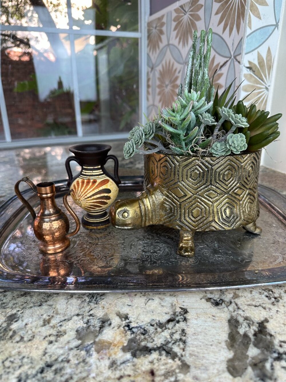Anthropologie Brass Finish Turtle Planter Cachepot Vase